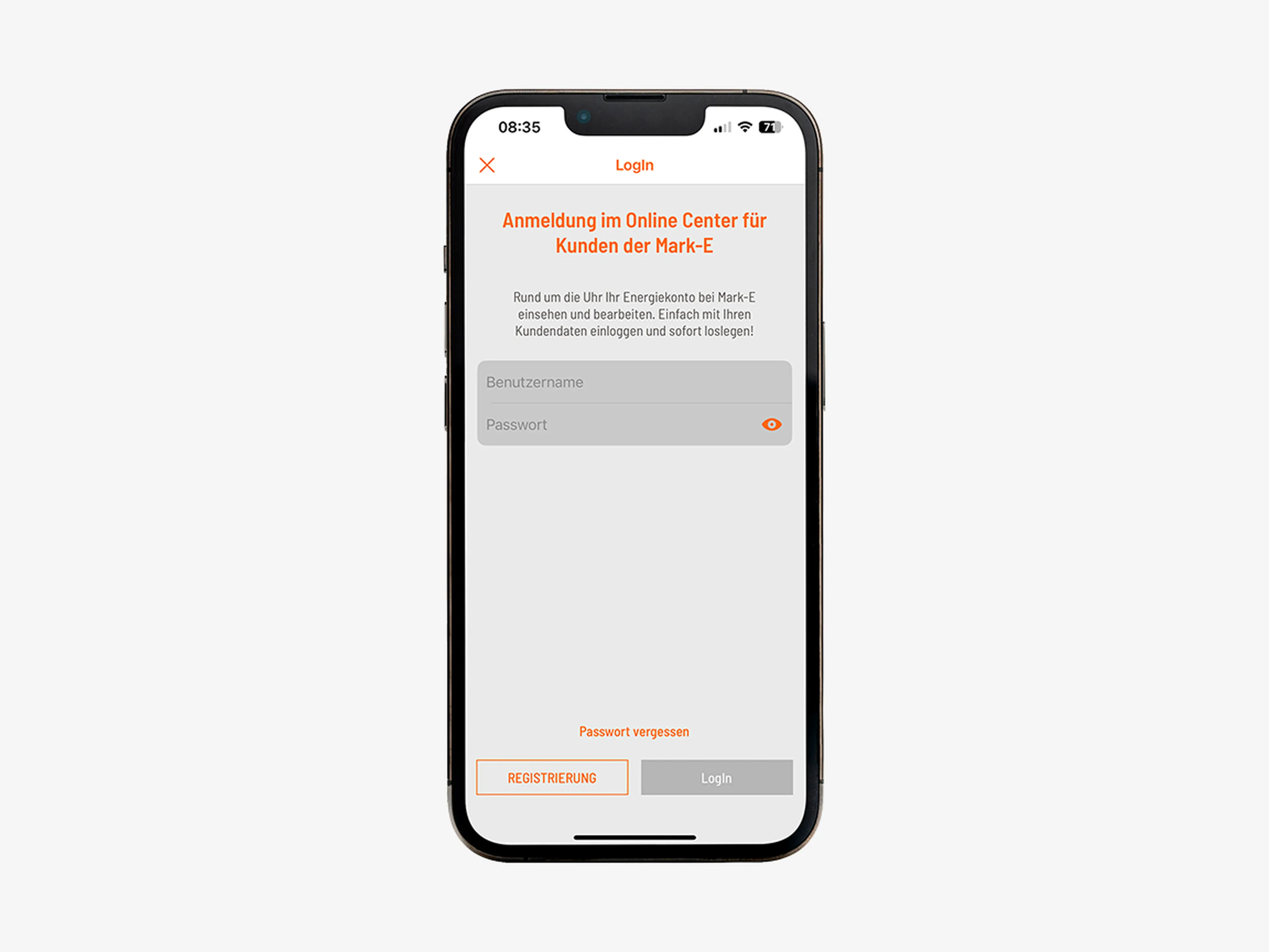 Die Loginfelder zur Anmeldung im Online Center sind zu sehen.