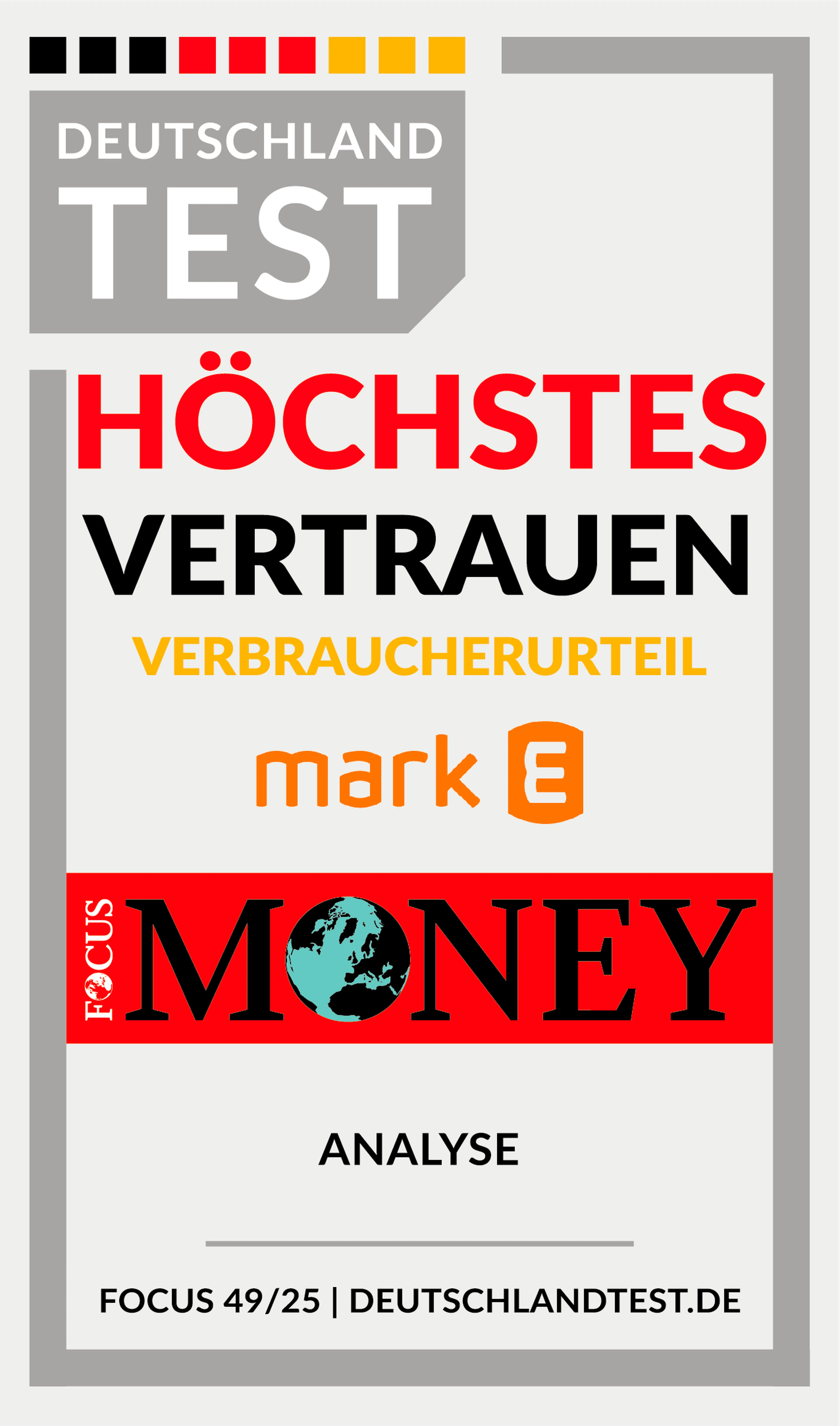 DEutschlandtest von Focus Money bescheinigt: Verbraucher haben "Höchstes Vertrauen" zu Mark-E