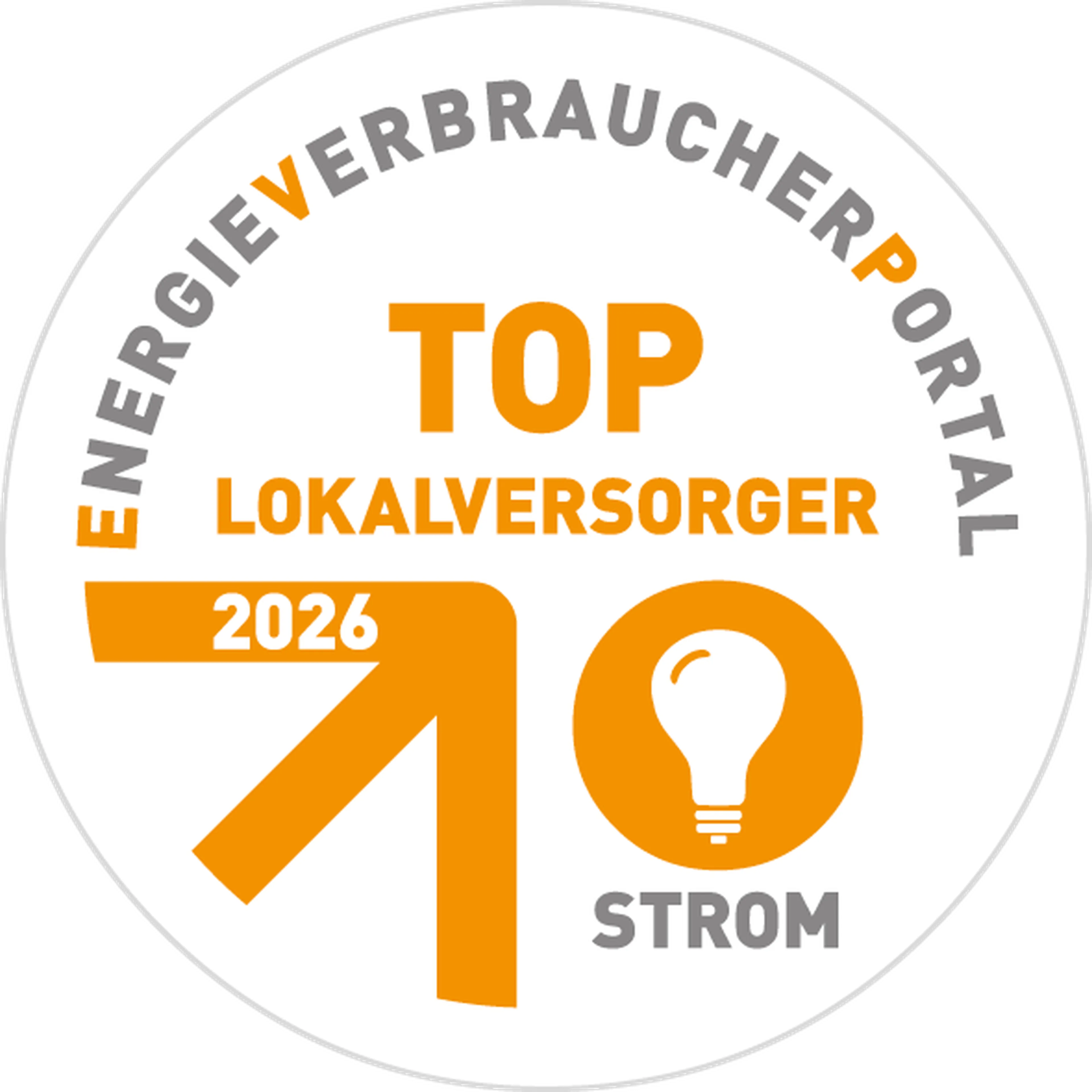 Siegel: Die Stadtwerke Lüdenscheid sind vom Energieverbraucherportal zum Top-Lokalversorger 2026 für die Stromversorgung ausgezeichnet