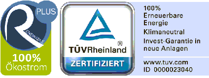 Ökostrom nach Renewable Plus-Standard, zertifiziert vom TÜV Rheinland